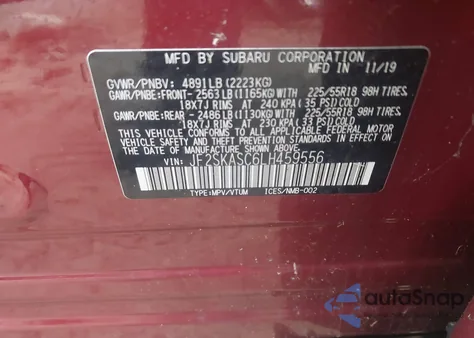 2020 Subaru Forester Limited from USA, damaged, VIN JF2SKASC6LH459556